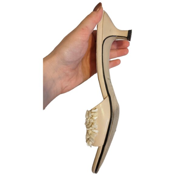 Vintage Y2K Rampage Beige Shell Beaded Kitten Heels Mules Y2K Party Glam Retro 9 - Picture 8 of 11